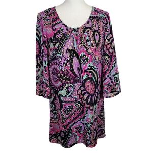 Tibi Silk Shift Mini Dress Metallic Floral Paisley Retro 60s Inspired 6